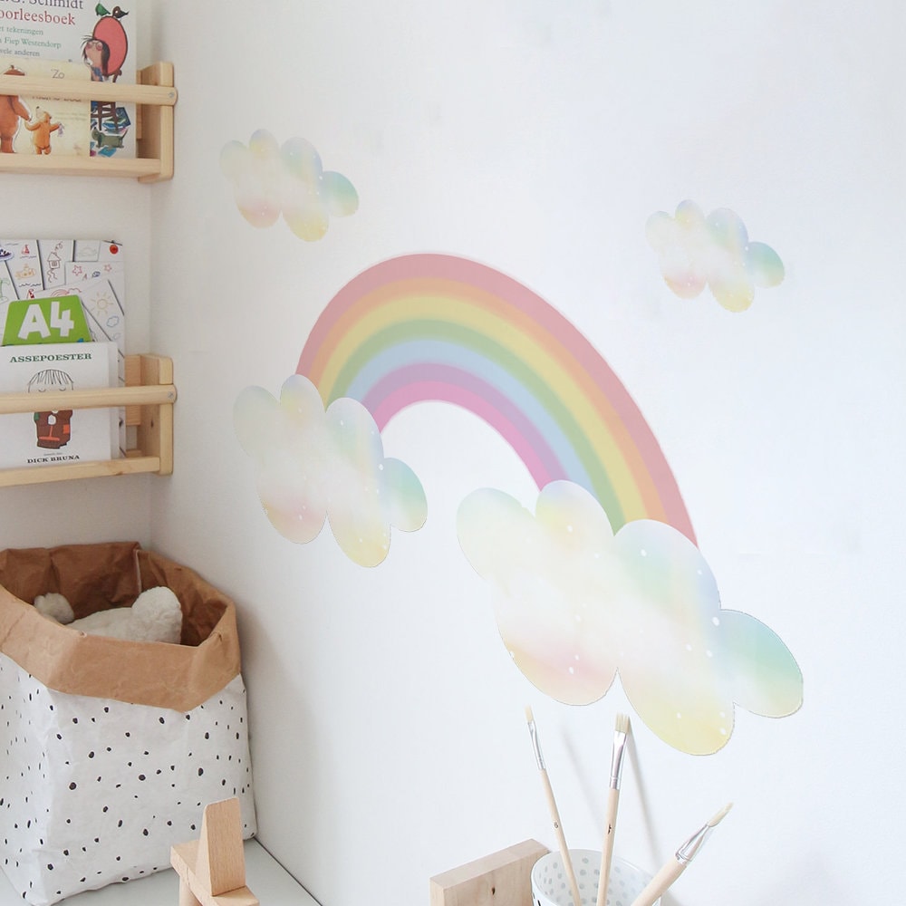 Sticker Kinderzimmer Wandaufkleber Boho Stil Regenbogen Wolken I Wand Deko I Wandtattoos I Babyzimmer Wand Deko I Sticker Set-0