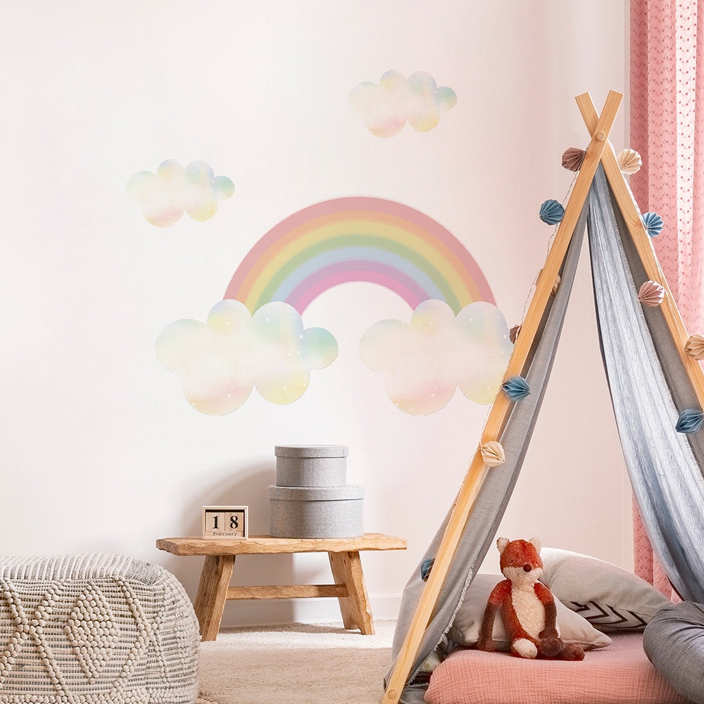 Sticker Kinderzimmer Wandaufkleber Boho Stil Regenbogen Wolken I Wand Deko I Wandtattoos I Babyzimmer Wand Deko I Sticker Set-1