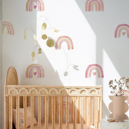 Sticker Kinderzimmer Wandaufkleber Boho Regenbogen Herz I Wand Deko I Wandtattoos I Babyzimmer Wand Deko I Sticker Set-0