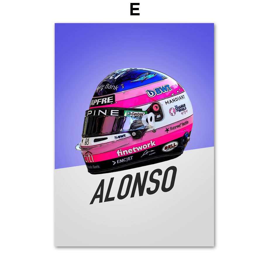 Poster Formel 1 Rennwagen Helm Rennfahrername I Deko Print ohne Rahmen-5