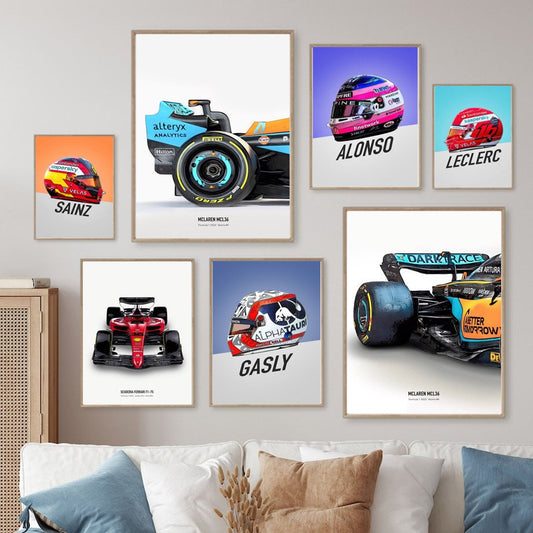 Poster Formel 1 Rennwagen Helm Rennfahrername I Deko Print ohne Rahmen-0