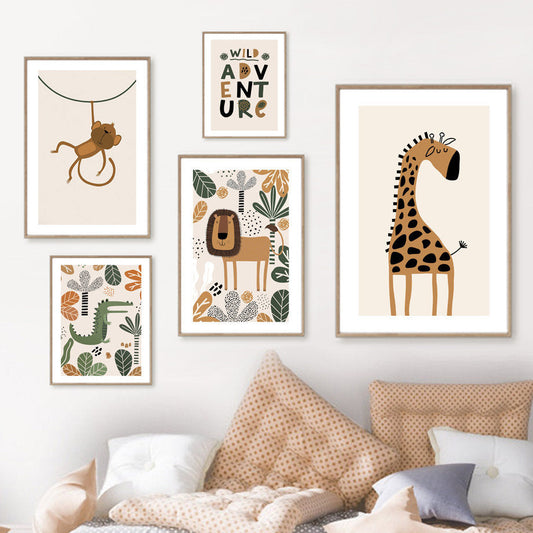 Poster Safari Abenteuer Löwe Giraffe I Kinderzimmer Wandbilder I Spielzimmer Dekoration I  Wand Deko Print I ohne Rahmen-0