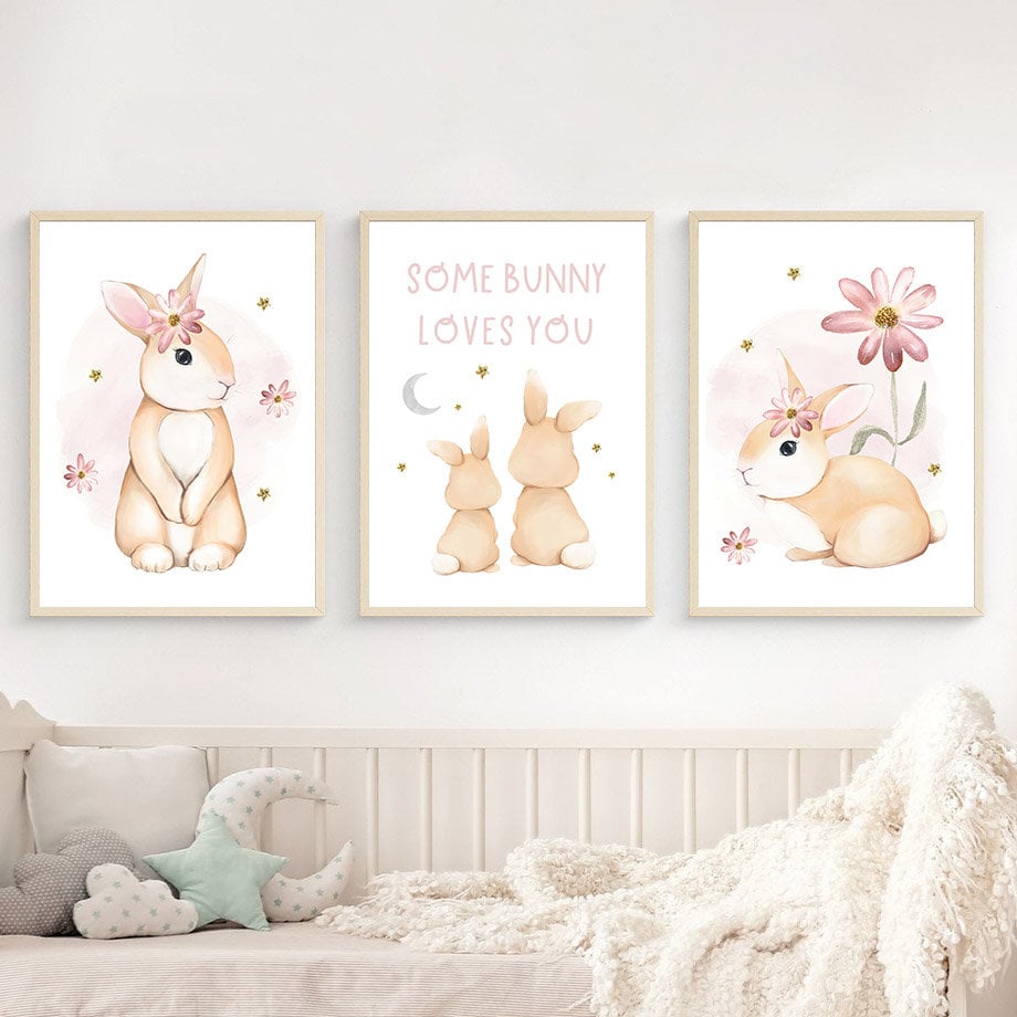 Poster Kinderzimmer Regenbogen Hase Name Personalisiert Rosa I Kinderzimmer Bilder I Wand Deko I Kunst Druck I Deko Print I ohne Rahmen-1