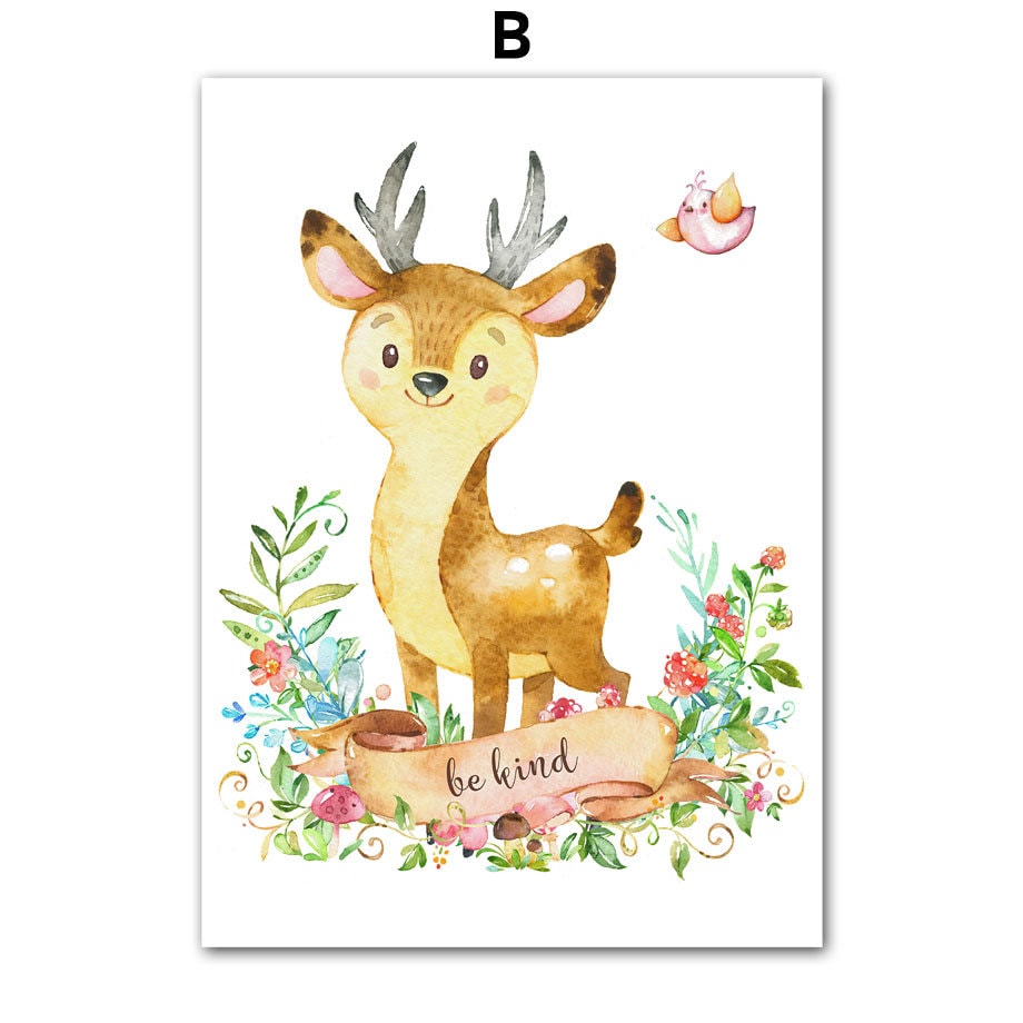 Poster Kinderzimmer Tiere Eule Bär Reh I Name Personalisiert I Kinderzimmer Bilder I Wand Deko I Kunst Druck I Deko Print I ohne Rahmen-2