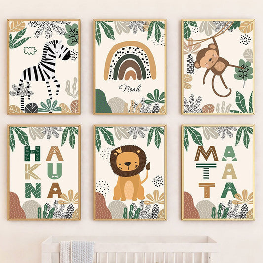 Poster Kinderzimmer Dschungel Tiere Hakuna Matata Löwe Tiger I Kinderzimmer Bilder I Wand Deko I Kunst Druck I Deko Print I ohne Rahmen-0