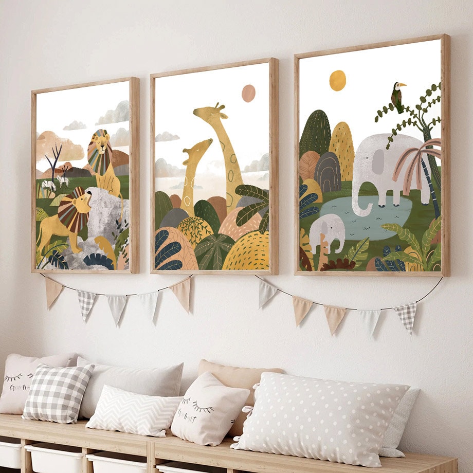 Poster Kinderzimmer Dschungel Tiere I Kinderzimmer Bilder I Wand Deko I Kunst Druck I Deko Print I ohne Rahmen-1