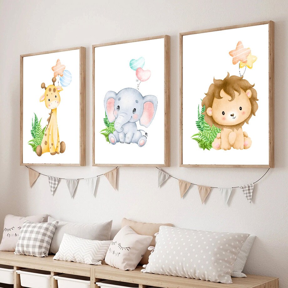 Poster Kinderzimmer Dschungel Tiere I Kinderzimmer Bilder I Wand Deko I Kunst Druck I Deko Print I ohne Rahmen-1