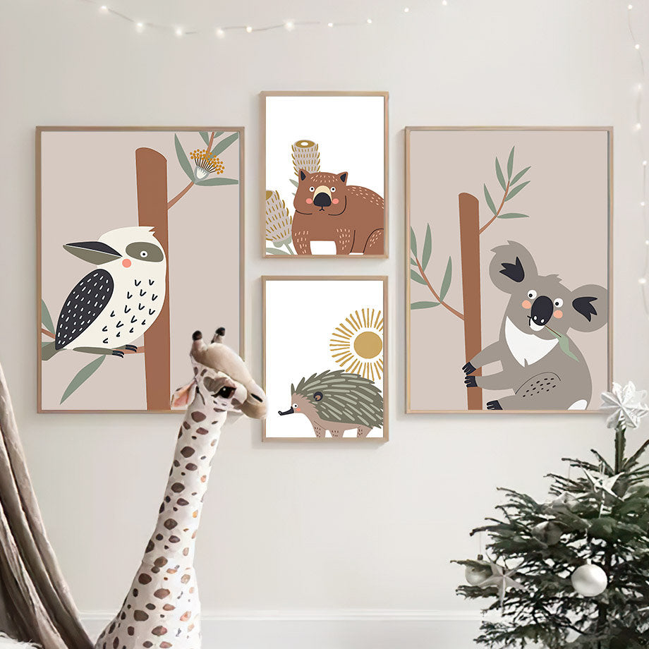 Poster Kinderzimmer Tiere Australien Kangaroo Koala Bär I Kinderzimmer Bilder I Wand Deko I Kunst Druck I Deko Print I ohne Rahmen-2