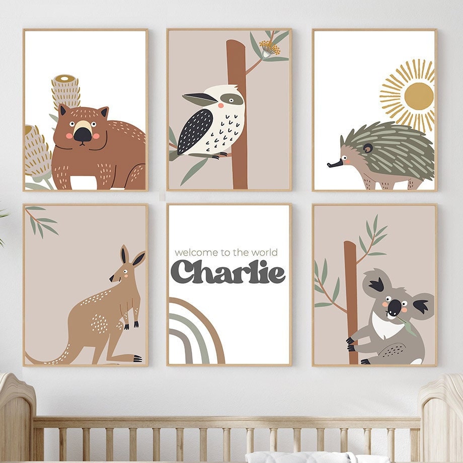 Poster Kinderzimmer Tiere Australien Kangaroo Koala Bär I Kinderzimmer Bilder I Wand Deko I Kunst Druck I Deko Print I ohne Rahmen-0