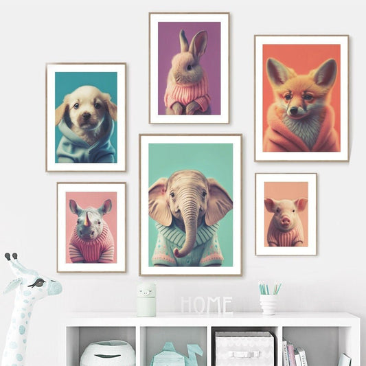 Poster Kinderzimmer Tiere Fuchs Elefant Bär Nashorn Erdmännchen I Kinderzimmer Bilder I Wand Deko I Kunst Druck I Deko Print I ohne Rahmen-0