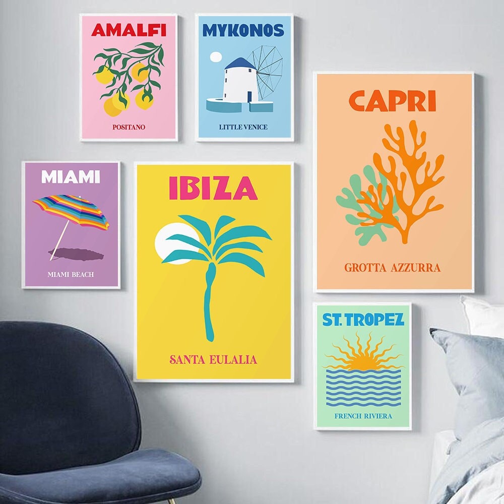 Poster Städte Reise Urlaub I Mykonos I Ibiza I Miami I Capri I  St. Tropez I Amalfi I  Wand Deko I Kunst Print ohne Rahmen-0