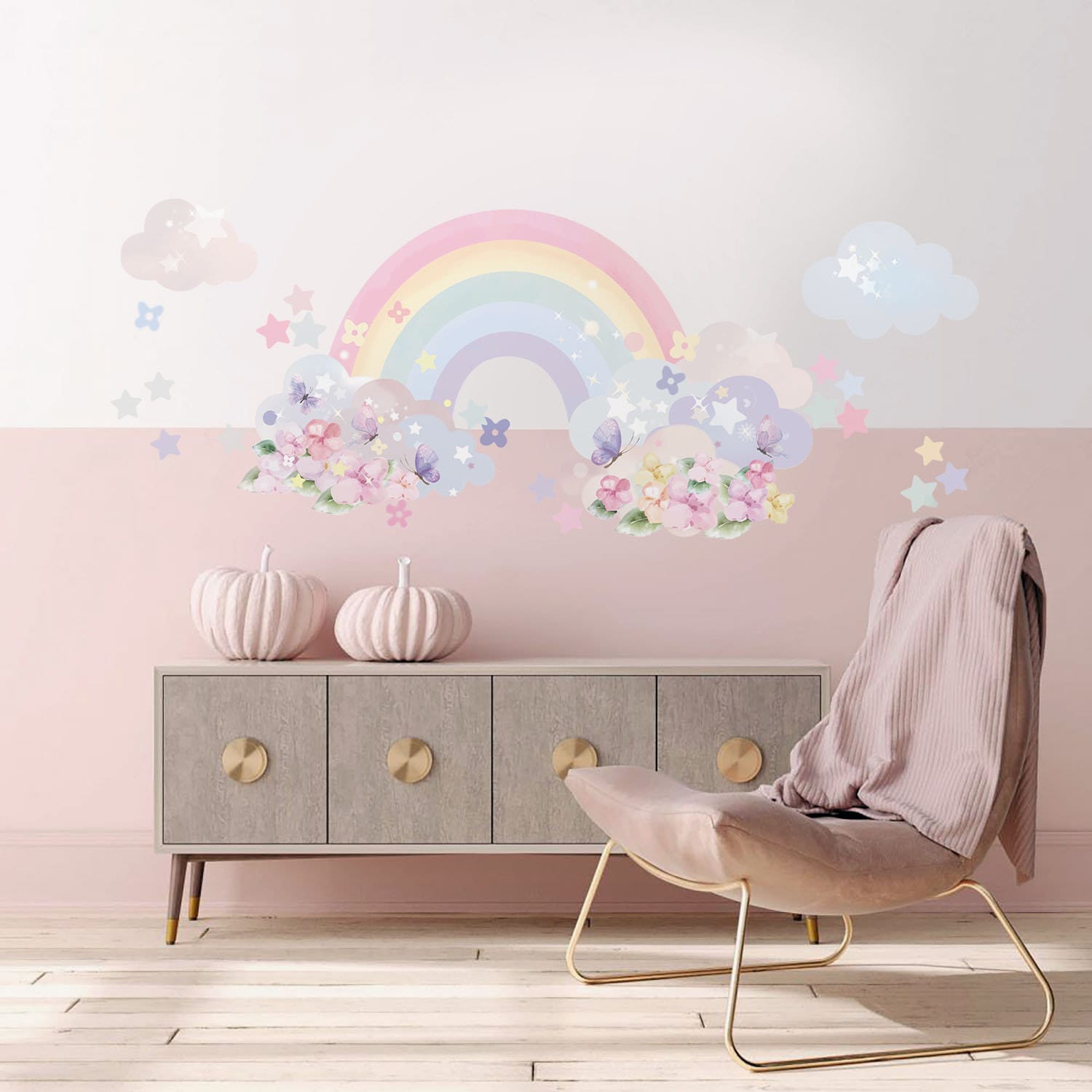 Sticker Kinderzimmer Wandaufkleber Regenbogen Wolken I Wand Deko I Wandtattoos I Babyzimmer Wand Deko I Wandbild Tapete I Wasserdicht-1