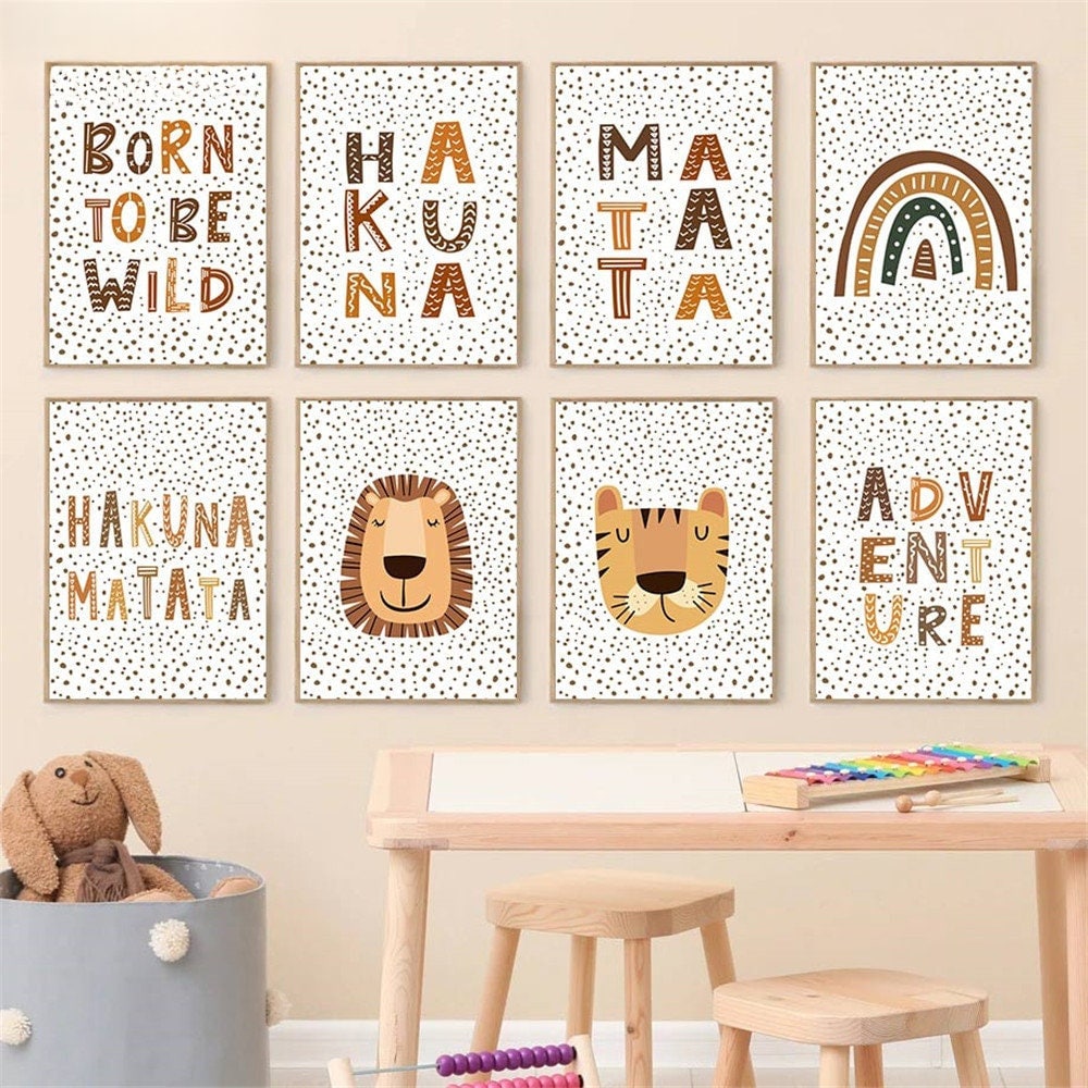 Poster Kinderzimmer Hakuna Matata Löwe Tiger gepunktet I Kinderzimmer Bilder I Wand Deko I Kunst Druck I Deko Print I ohne Rahmen-0