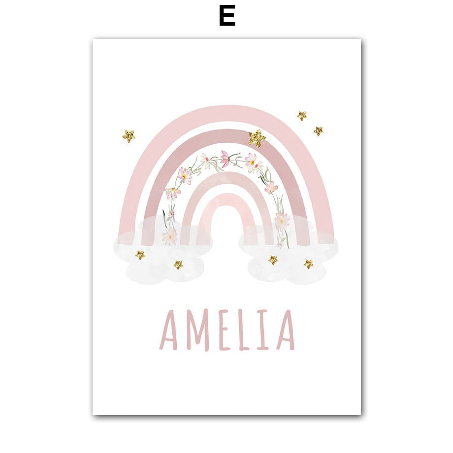 Poster Kinderzimmer Regenbogen Hase Name Personalisiert Rosa I Kinderzimmer Bilder I Wand Deko I Kunst Druck I Deko Print I ohne Rahmen-3