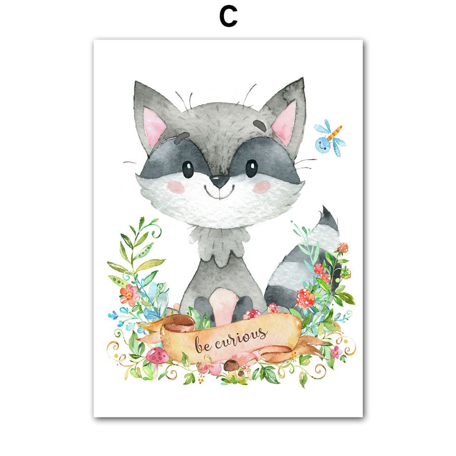 Poster Kinderzimmer Tiere Eule Bär Reh I Name Personalisiert I Kinderzimmer Bilder I Wand Deko I Kunst Druck I Deko Print I ohne Rahmen-3