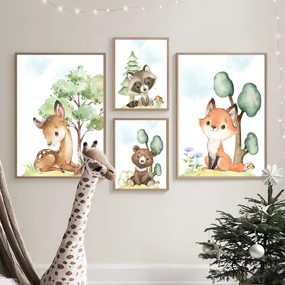 Poster Kinderzimmer Waldtiere Bäume I Kinderzimmer Bilder I Wand Deko I Kunst Druck I Deko Print I ohne Rahmen-2