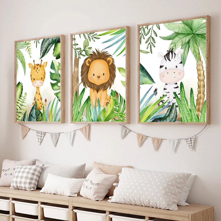 Poster Kinderzimmer Jungle Tiere Bäume I Kinderzimmer Bilder I Wand Deko I Kunst Druck I Deko Print I ohne Rahmen-1