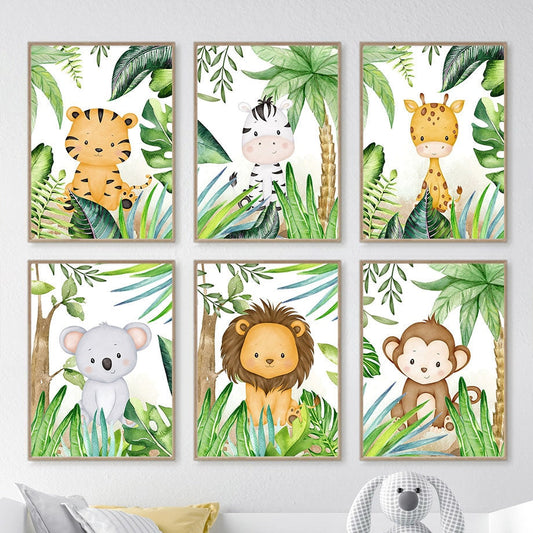 Poster Kinderzimmer Jungle Tiere Bäume I Kinderzimmer Bilder I Wand Deko I Kunst Druck I Deko Print I ohne Rahmen-0