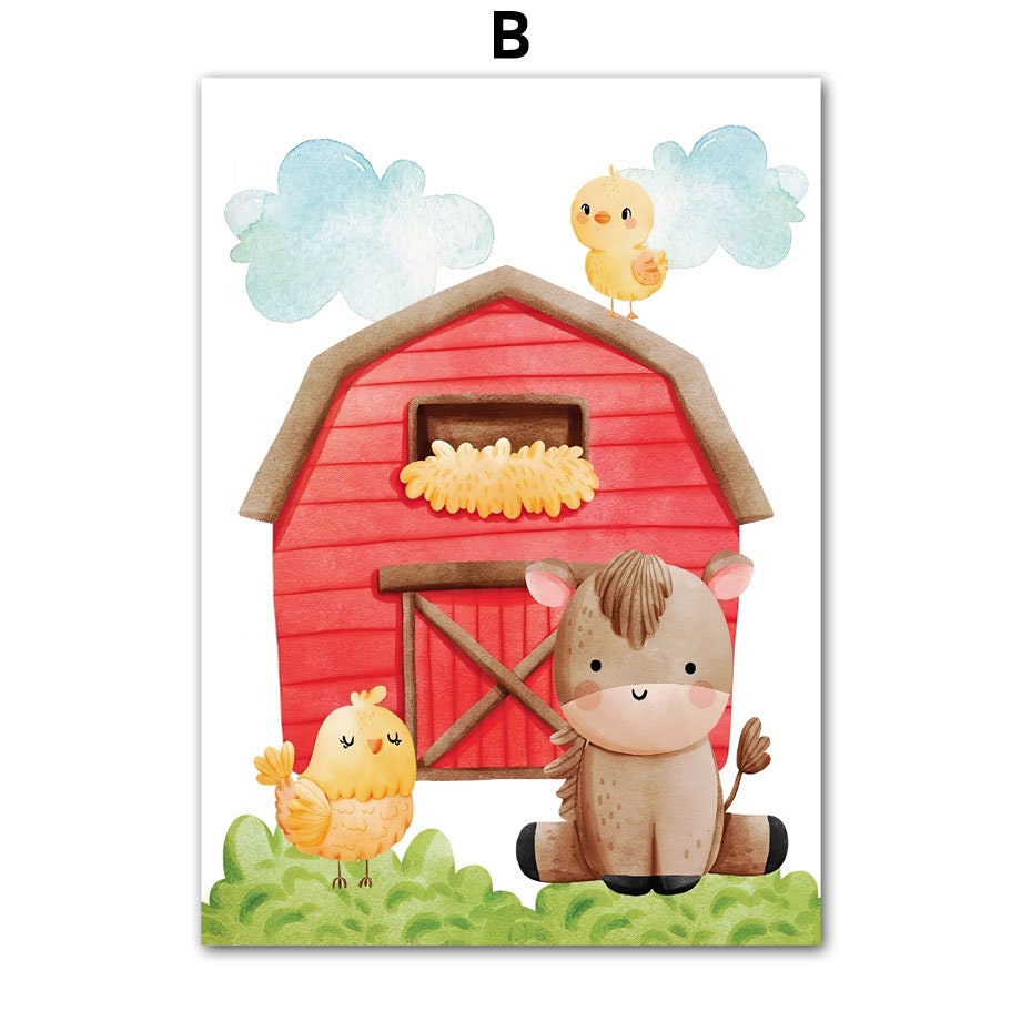 Poster Kinderzimmer Bauernhof süße Tiere Bauer Vogelscheuche I Kinderzimmer Bilder I Wand Deko I Kunst Druck I Deko Print I ohne Rahmen-4