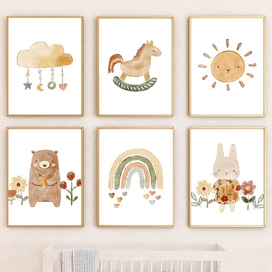 Poster Kinderzimmer Tiere Sonne Regenbogen I Kinderzimmer Bilder I Wand Deko I Kunst Druck I Deko Print I ohne Rahmen-0