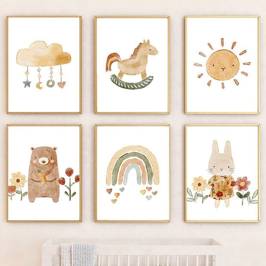 Poster Kinderzimmer Tiere Sonne Regenbogen I Kinderzimmer Bilder I Wand Deko I Kunst Druck I Deko Print I ohne Rahmen-0