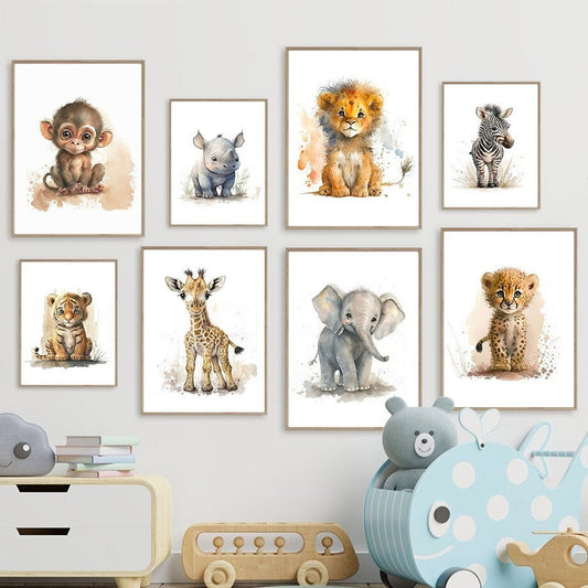 Poster Kinderzimmer Tiere Wald Dschungel Aquarell I Kinderzimmer Bilder I Wand Deko I Kunst Druck I Deko Print I ohne Rahmen-0