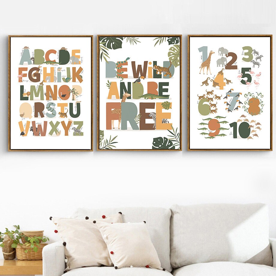 Poster Kinderzimmer Tier Dschungel Alphabet I Name Personalisiert I Kinderzimmer Bilder I Wand Deko I Kunst Druck I Deko Print I ohne Rahmen-1