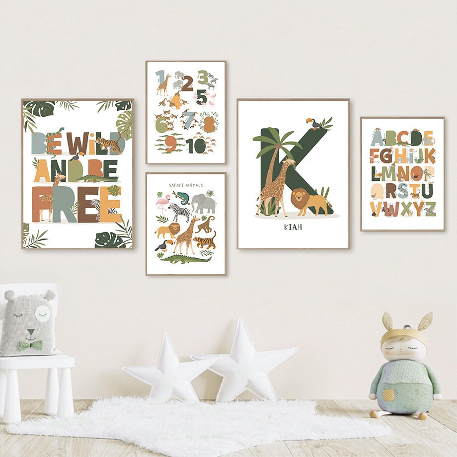 Poster Kinderzimmer Tier Dschungel Alphabet I Name Personalisiert I Kinderzimmer Bilder I Wand Deko I Kunst Druck I Deko Print I ohne Rahmen-2