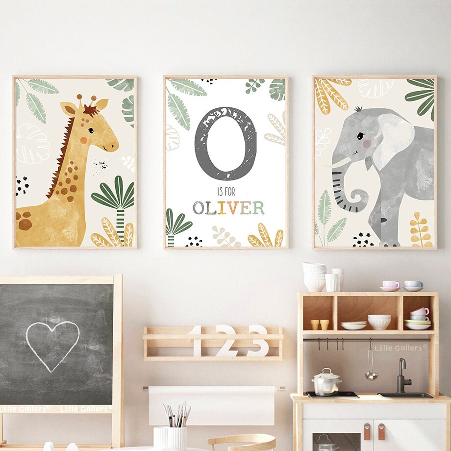 Poster Kinderzimmer Tiere Dschungel I Name Personalisiert I  Kinderzimmer Bilder I Wand Deko I Kunst Druck I Deko Print I ohne Rahmen-1