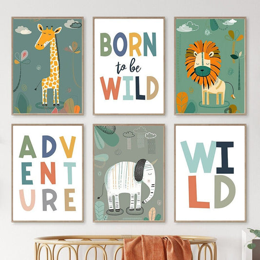 Poster Kinderzimmer Dschungel Born to be wild I Kinderzimmer Bilder I Wand Deko I Kunst Druck I Deko Print I ohne Rahmen-0