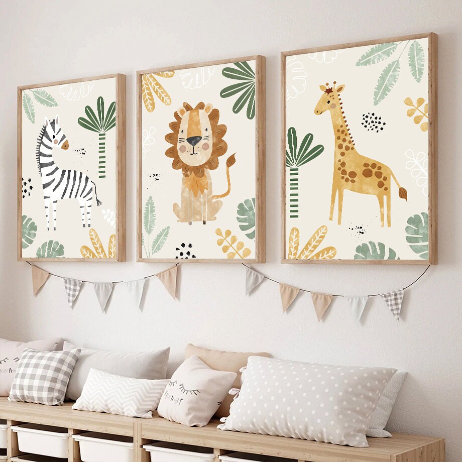 Poster Kinderzimmer Dschungel Tiere I Name Personalisiert I Kinderzimmer Bilder I Wand Deko I Kunst Druck I Deko Print I ohne Rahmen-1