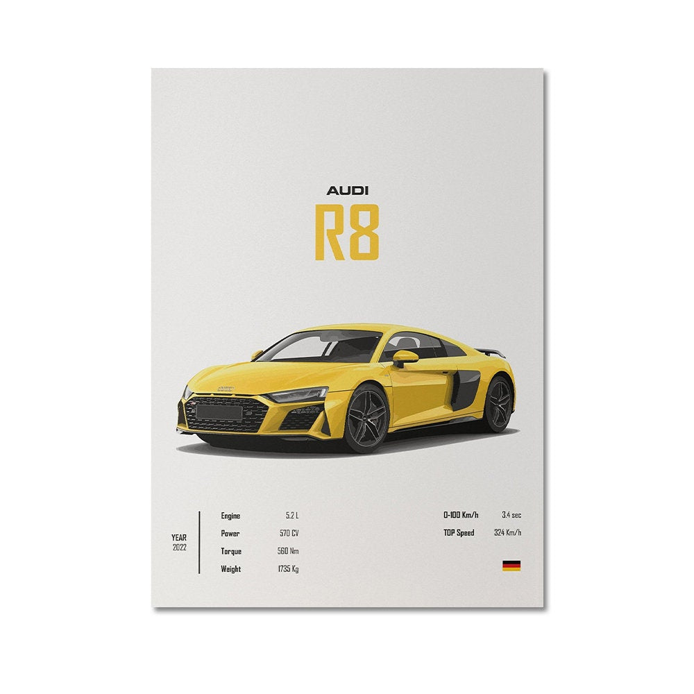 Poster Sportwagen AUDI BMW PORSCHE Mclaren Klassiker Legenden I Geschenk für ihn I Wohnzimmmer & Büro I Wand Deko I Print ohne Rahmen-5