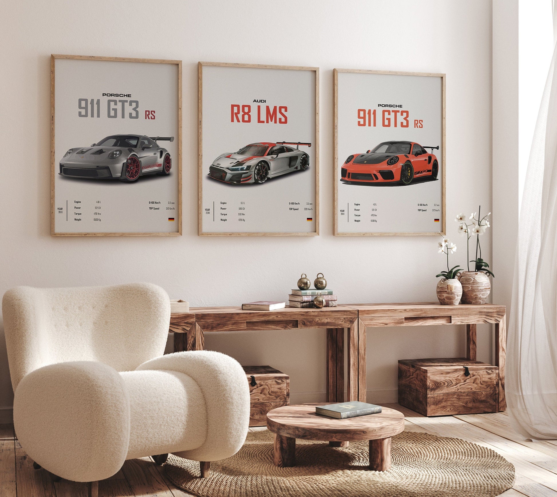 Poster Sportwagen PORSCHE 911 AUDI Rs MERCEDES Amg Gtr  Super Sport Auto I Geschenk für ihn I Wohnzimmmer Büro I Wand Deko PrintIohne Rahmen-3