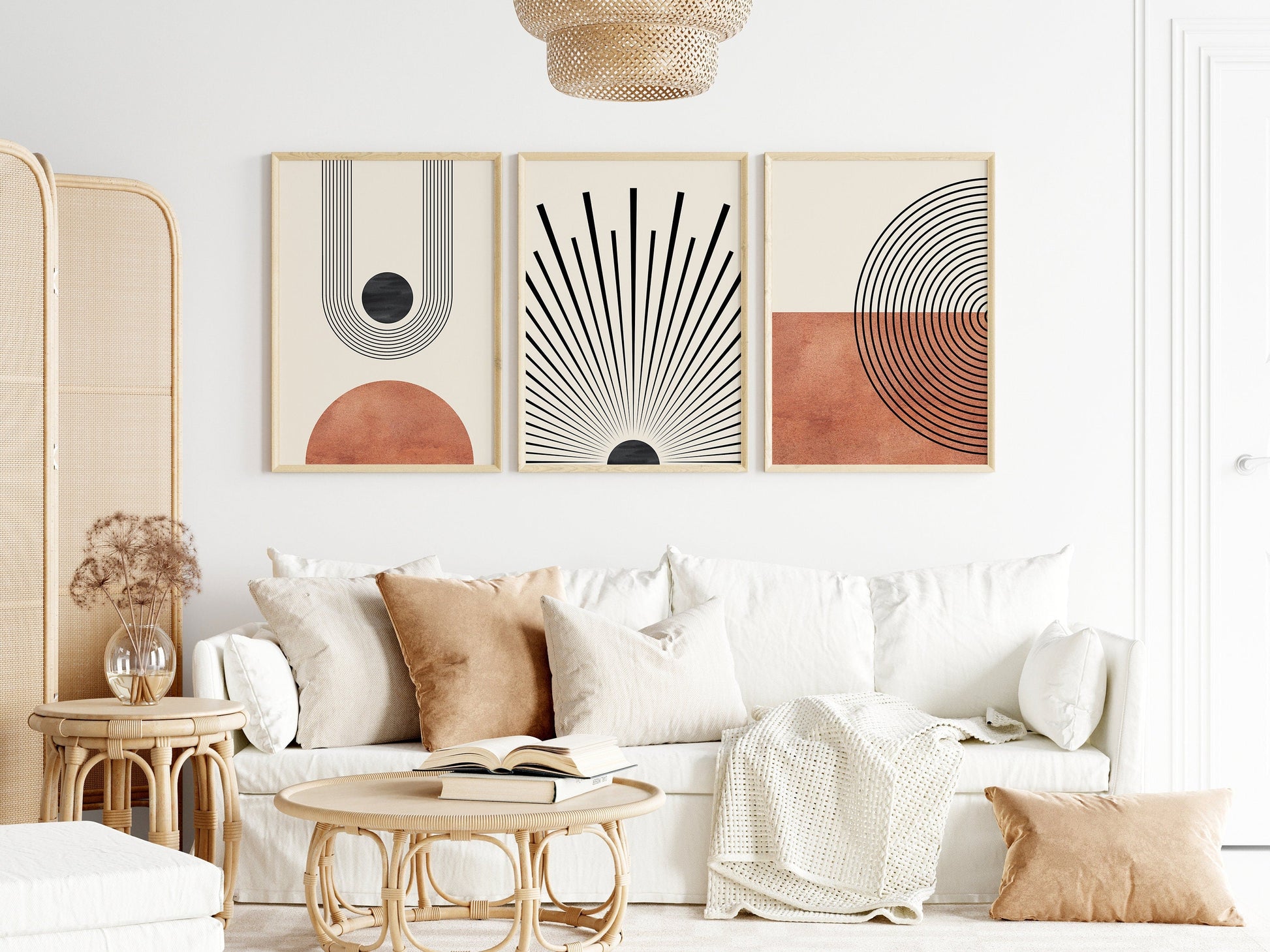 Poster Mid Century Moderne Wandkunst Dekoration I Boho Stil I Orange I Schwarze Sonnenstrahlen I Kunstdruck I Deko Print ohne Rahmen-3