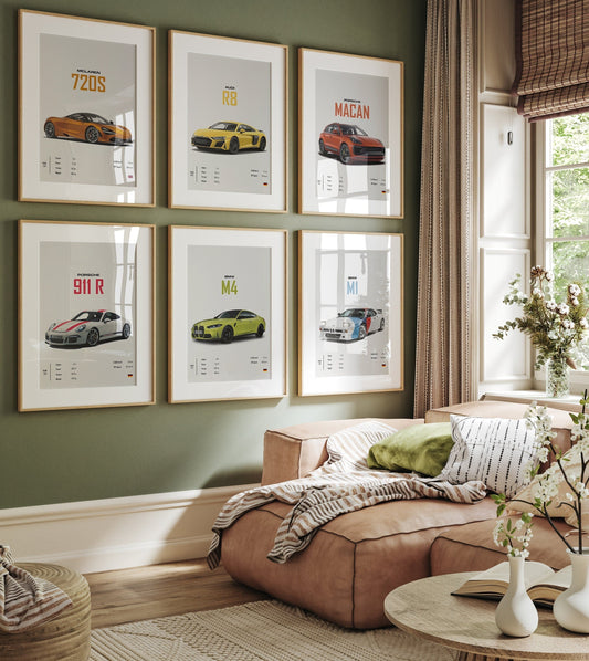 Poster Sportwagen AUDI BMW PORSCHE Mclaren Klassiker Legenden I Geschenk für ihn I Wohnzimmmer & Büro I Wand Deko I Print ohne Rahmen-0