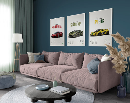 Poster Sportwagen FERRARI LAMBORGHINI MCLAREN Klassiker Legenden I Geschenk für ihn I Wohnzimmmer & Büro I Wand Deko I Print ohne Rahmen-0