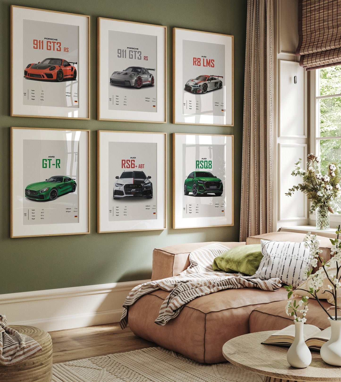 Poster Sportwagen PORSCHE 911 AUDI Rs MERCEDES Amg Gtr  Super Sport Auto I Geschenk für ihn I Wohnzimmmer Büro I Wand Deko PrintIohne Rahmen-0