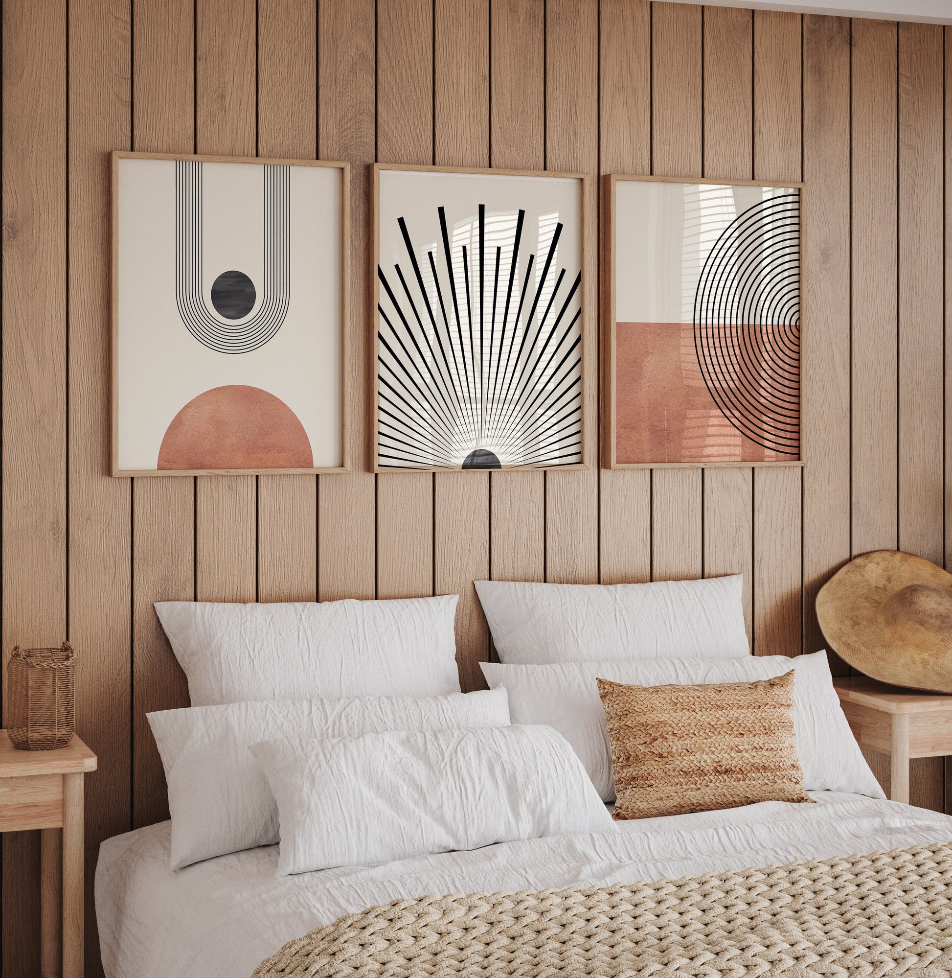 Poster Mid Century Moderne Wandkunst Dekoration I Boho Stil I Orange I Schwarze Sonnenstrahlen I Kunstdruck I Deko Print ohne Rahmen-4