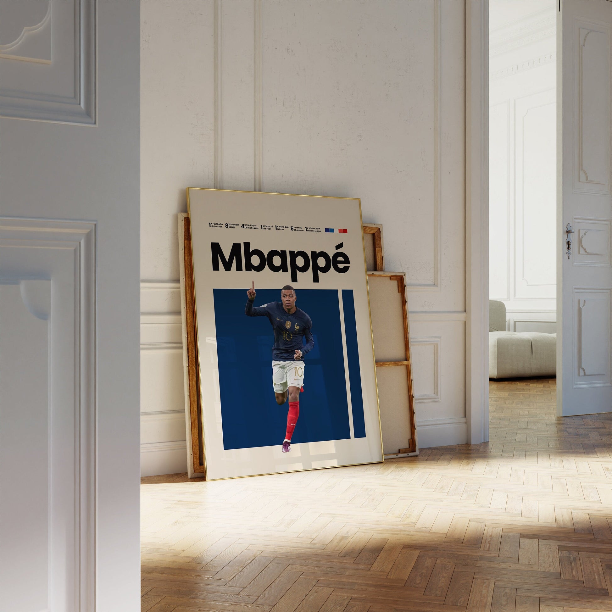 Mbappe Poster Fußball Minimalistisch I Mid Century Modern I Wanddeko I WM Kunst I Frankreich Trikot I Kunstdruck ohne Rahmen-2