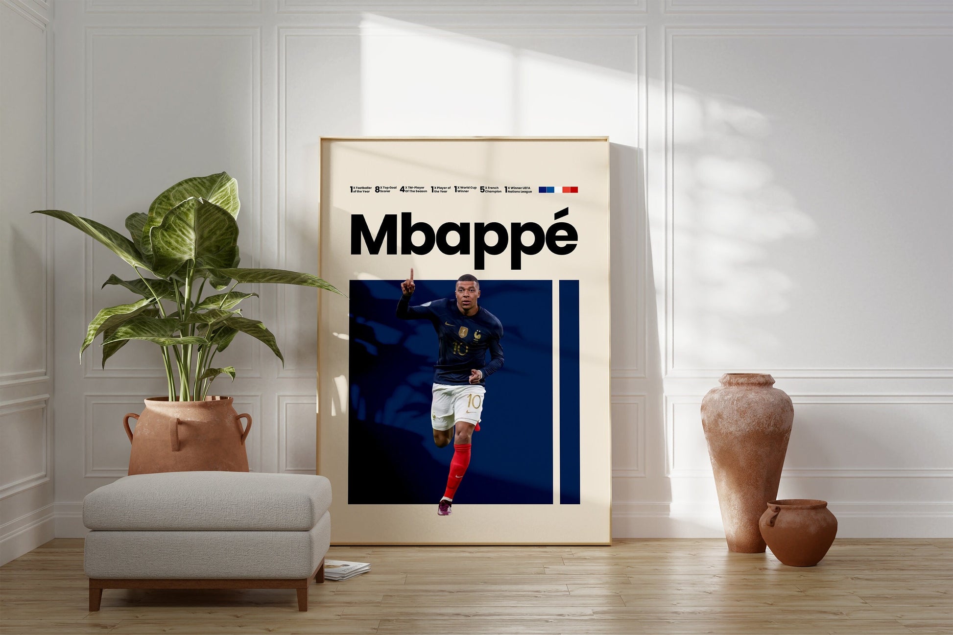 Mbappe Poster Fußball Minimalistisch I Mid Century Modern I Wanddeko I WM Kunst I Frankreich Trikot I Kunstdruck ohne Rahmen-3