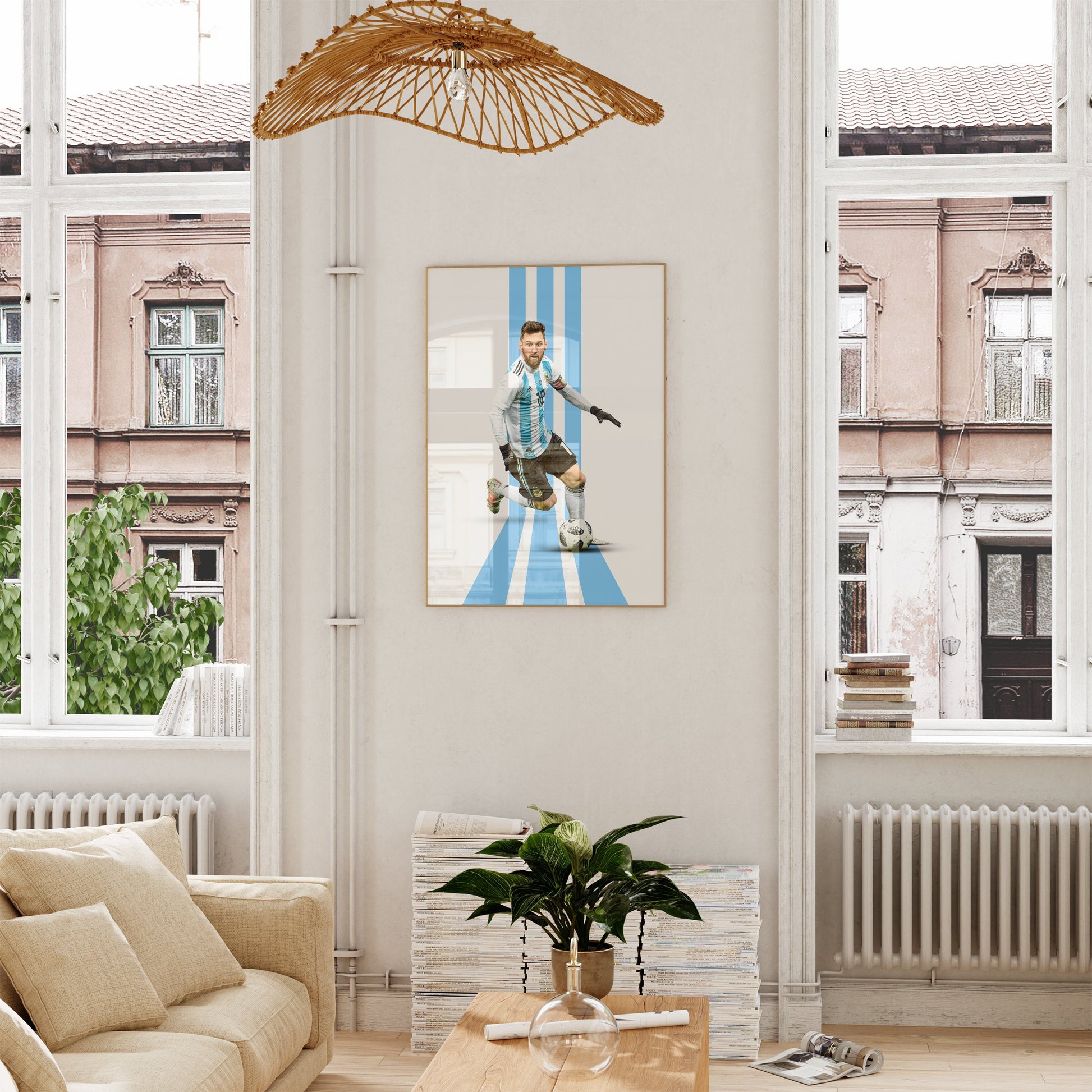 Messi Poster Fußball Minimalistisch I Mid Century Modern I Wanddeko I WM Kunst I Argentinien Trikot I Kunstdruck ohne Rahmen-2