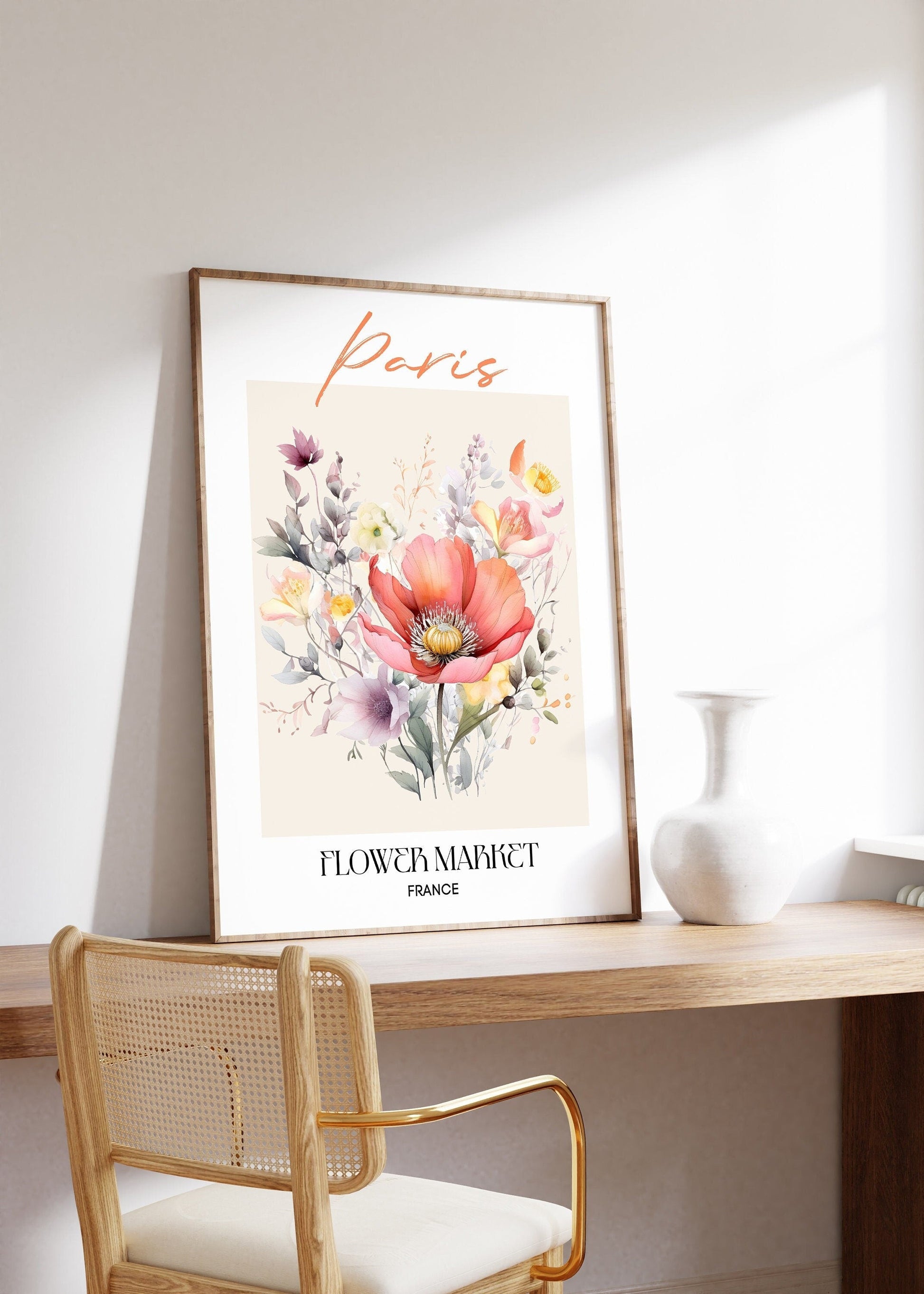 Paris Flower Market France Design Poster I Geschenkidee I Wanddeko Wohnzimmer Küche I Skandinavisches Design I Deko Print ohne Rahmen-0