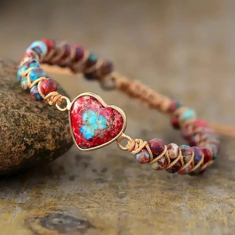 Imperial Jasper Heart Charm Macrame Bracelet-0