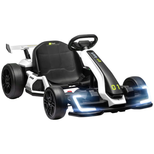 HOMCOM 24V Electric Go Kart for Kids with Adjustable Seat for 6-12 Years Old in White-0