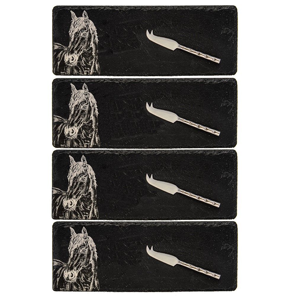 4 Mini Slate Cheese Board & Knives - Horse Portrait-0