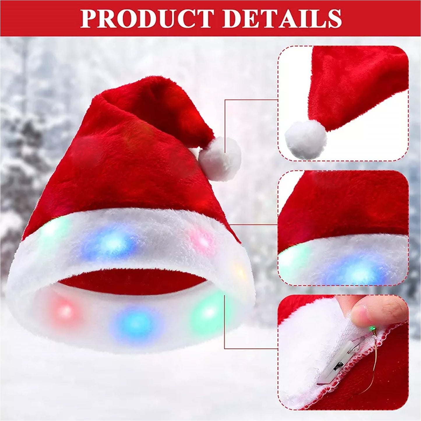 Christmas Glowing Santa Hat, Adult Size Santas Hat (2 Pack)-3