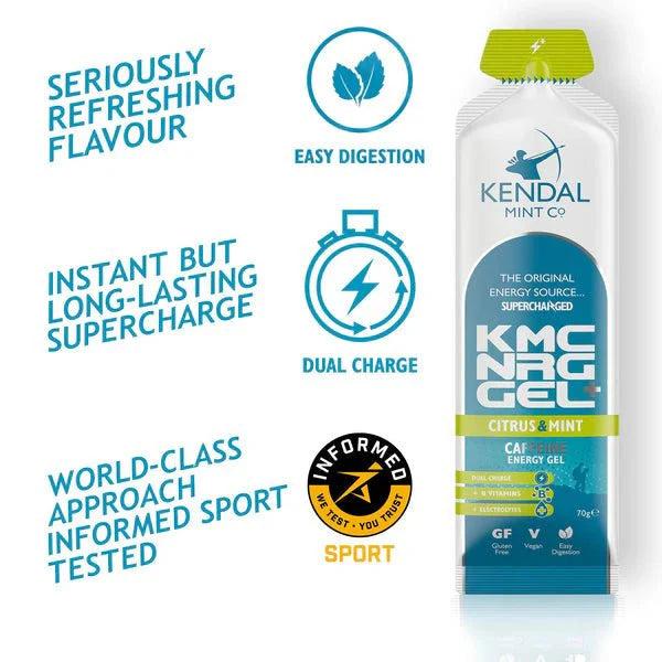 KMC NRG GEL+ Citrus & Mint Caffeine Flavour Bundle L (48x70g Gels)-2