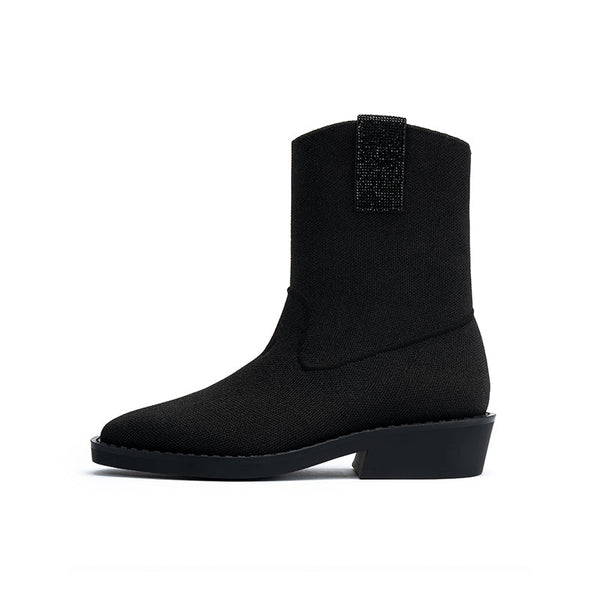 Knit Block Heel Ankle Boots – Pointed Toe Vintage Posh Boots-0