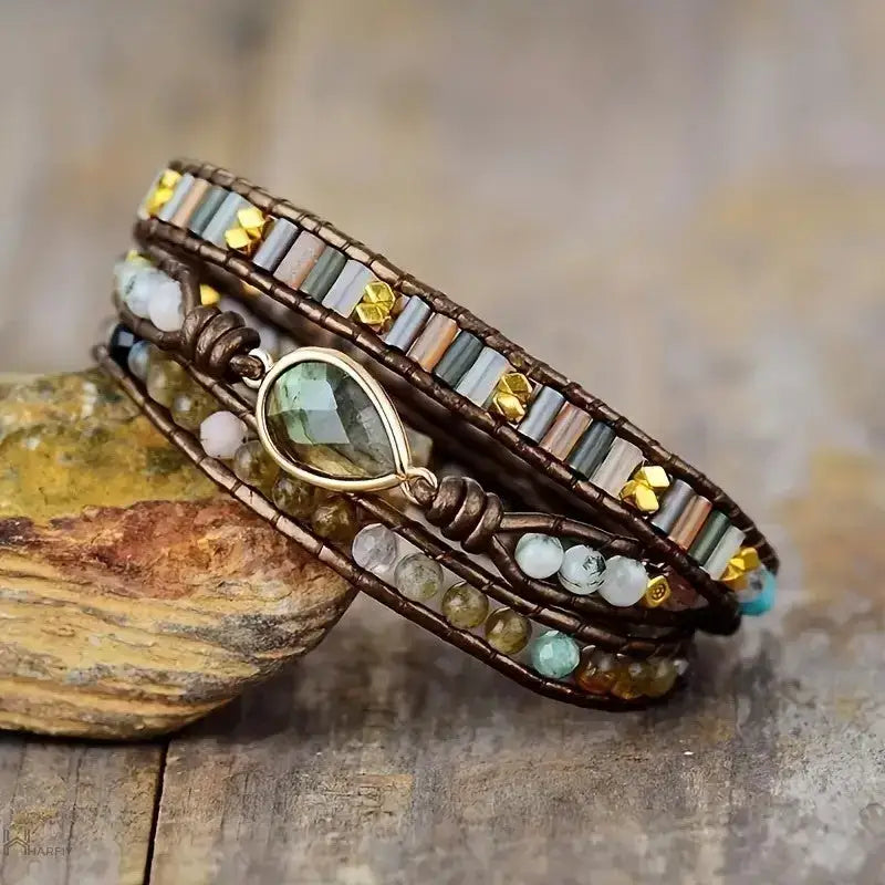 Labradorite & Rhinestone Wrap Bracelet-3