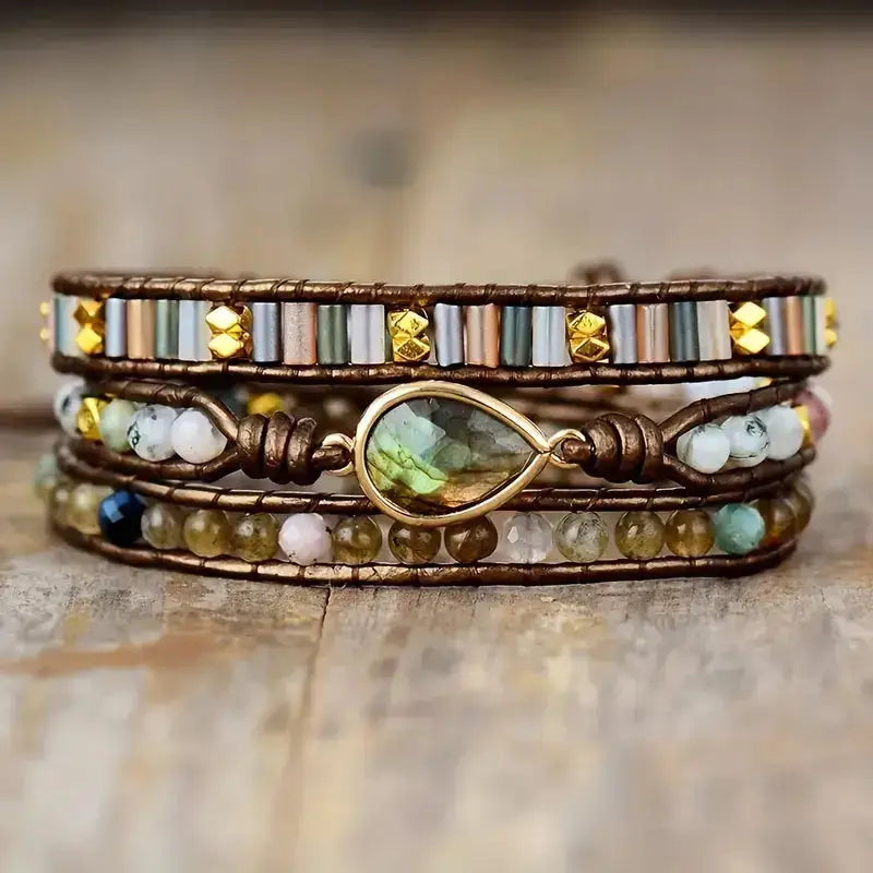 Labradorite & Rhinestone Wrap Bracelet-0